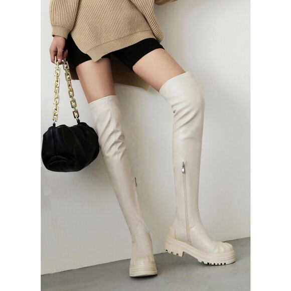 Vivianly Womens 8 Platform Thigh High OTK Stretchy Boots - Picture 7 of 7